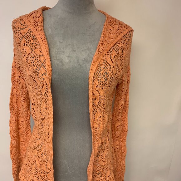 So Be It Womens Cardigan Size S Silk Orange Crochet Knit Boho Hippie Festival - Picture 2 of 10